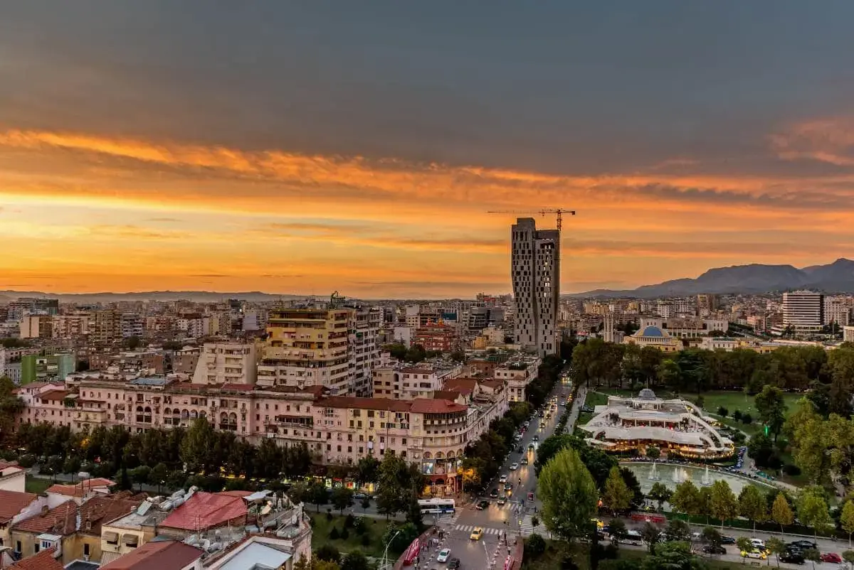 Tirana Cityscape at Sunset